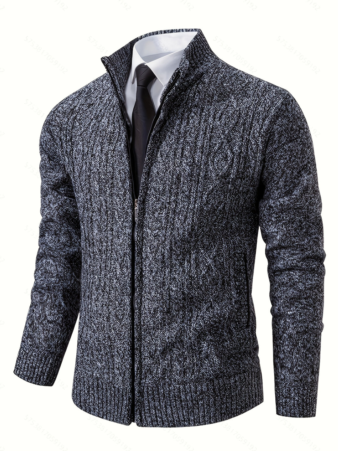 Edmund | Textured Stand-Collar Zip Cardigan