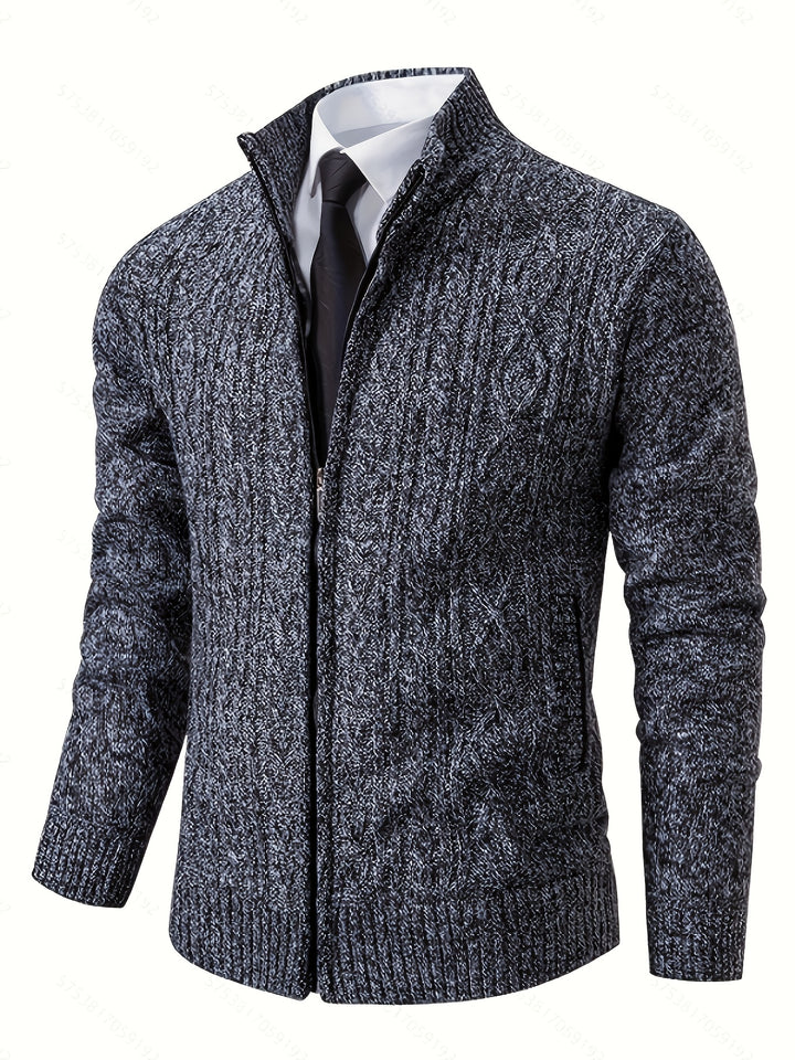Edmund | Textured Stand-Collar Zip Cardigan