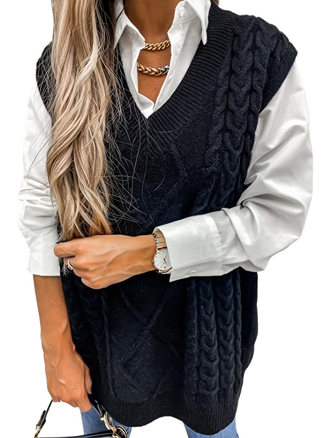 Colleen | Cable-Knit V-Neck Sweater Vest