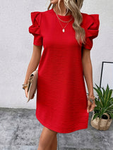 Iona | Elegant Puff Sleeves and Cinched Waist Dress