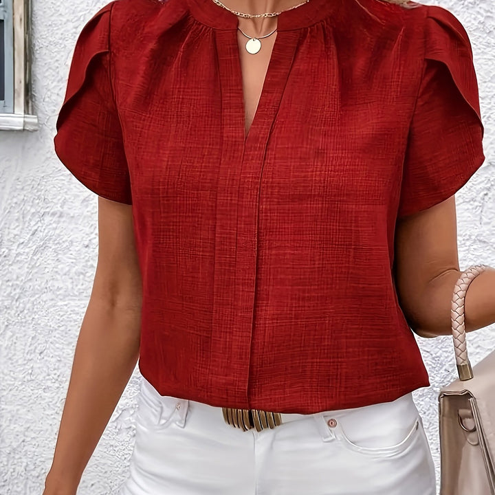 Cora | Petal-Sleeve Notched Blouse
