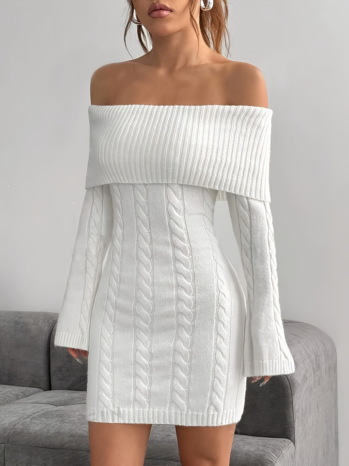 Gabrielle | Off-Shoulder Cable-Knit Dress