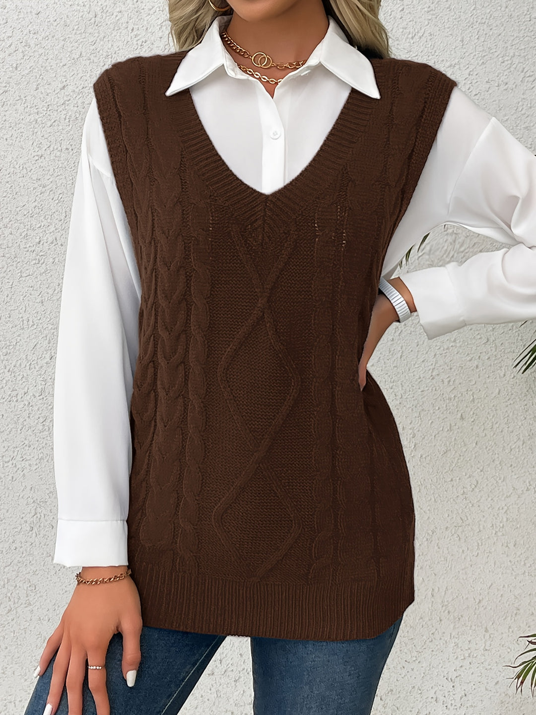 Colleen | Cable-Knit V-Neck Sweater Vest