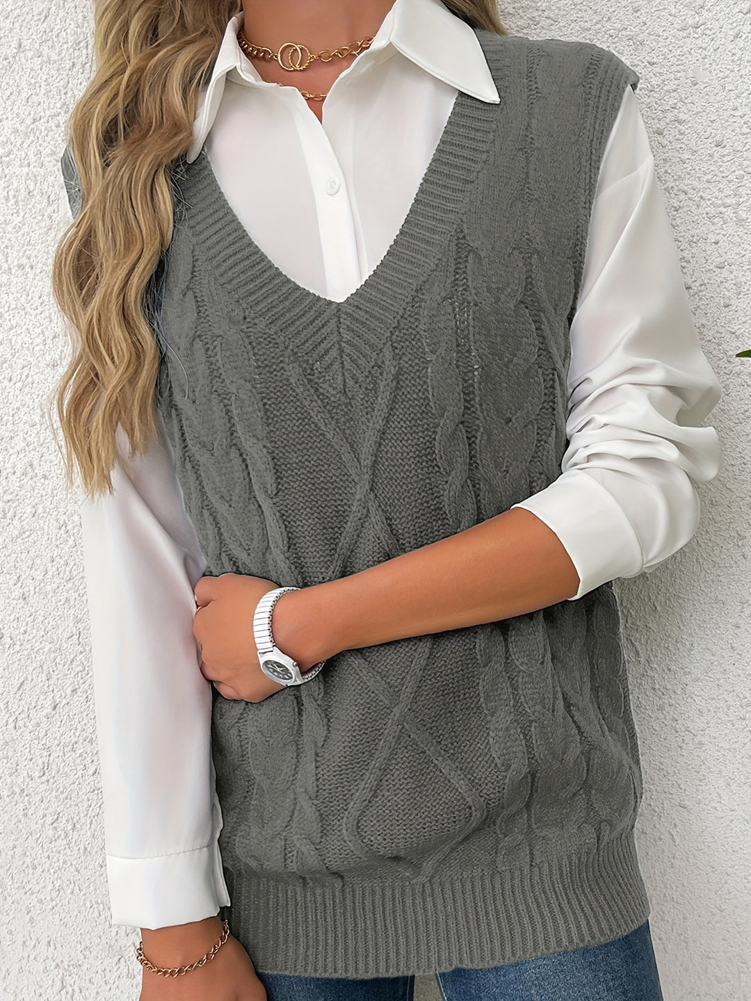Colleen | Cable-Knit V-Neck Sweater Vest