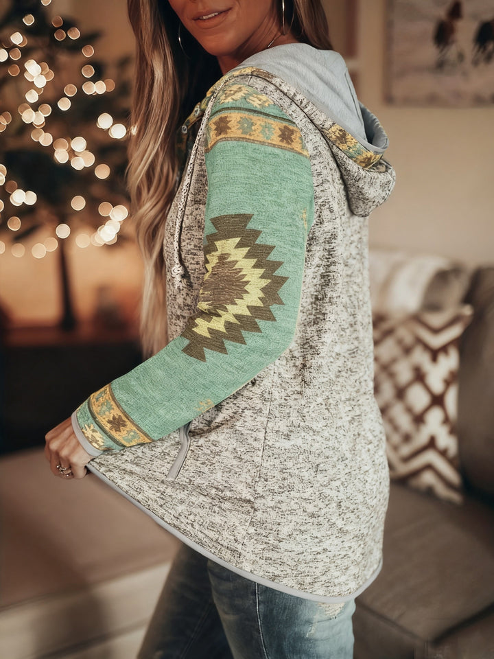 Serena | Western-Pattern Snap-Button Hoodie