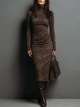 Maisie | Elegant Suede High Neck Dress
