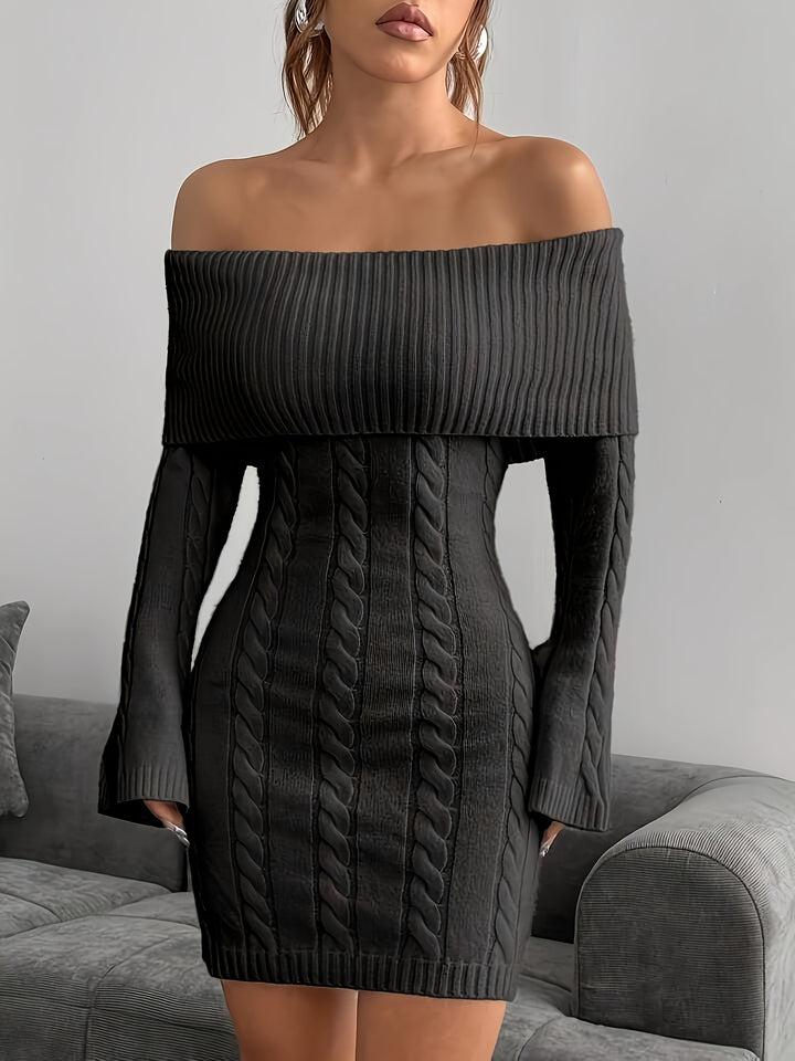 Gabrielle | Off-Shoulder Cable-Knit Dress