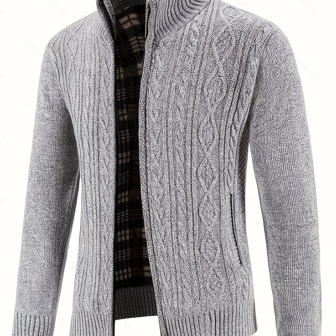Edmund | Textured Stand-Collar Zip Cardigan