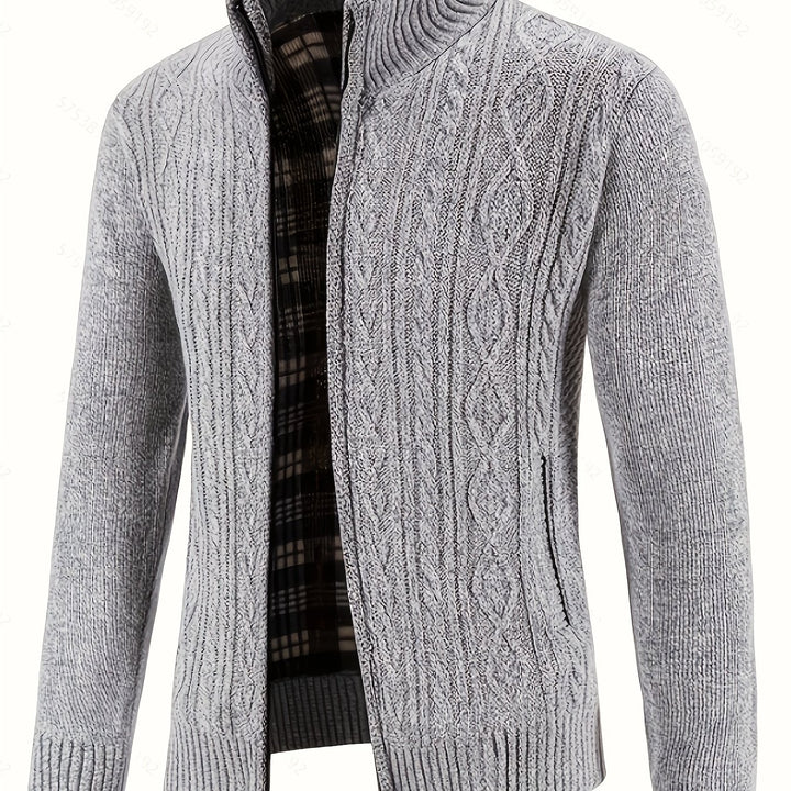 Edmund | Textured Stand-Collar Zip Cardigan