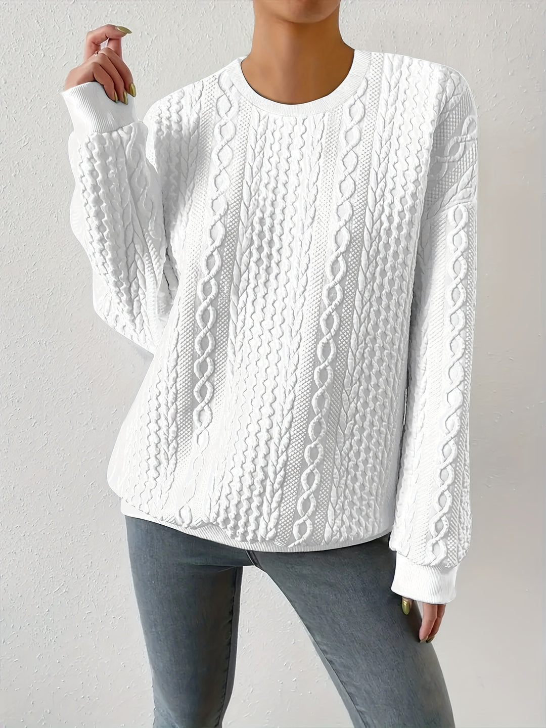 Maisie | Cable-Textured Crewneck Sweatshirt
