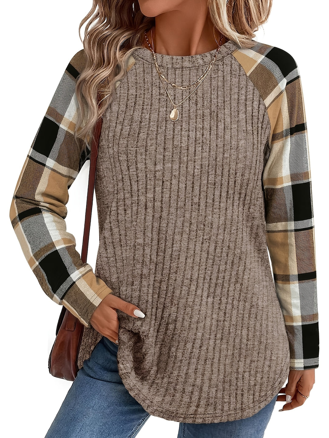 Audrey | Ribbed Check-Sleeve Top