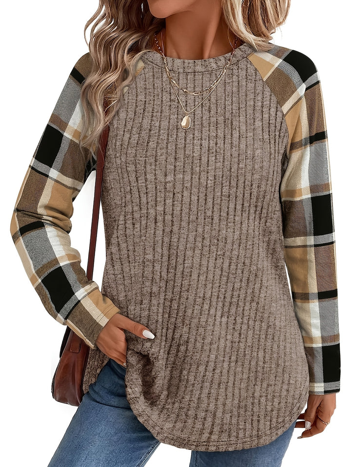 Audrey | Ribbed Check-Sleeve Top