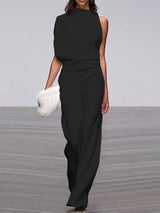 Arielle | Elegant Sleeveless Draped Wide-Leg Jumpsuit