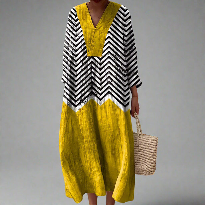 Fabrine | Stylish Geometric V-Neck Dress