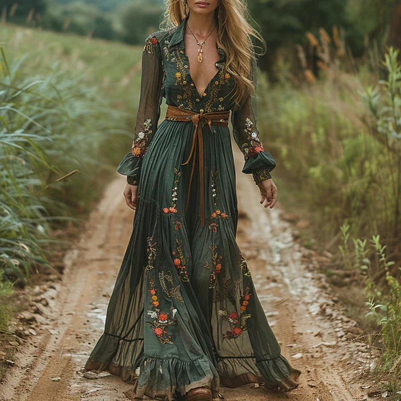 Iris | Embroidered Bohemian Maxi Dress