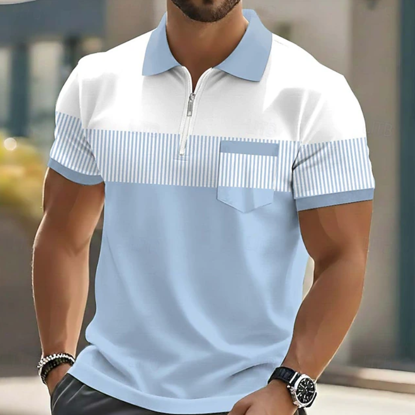 Theo | Casual Zipper Striped Polo Shirt