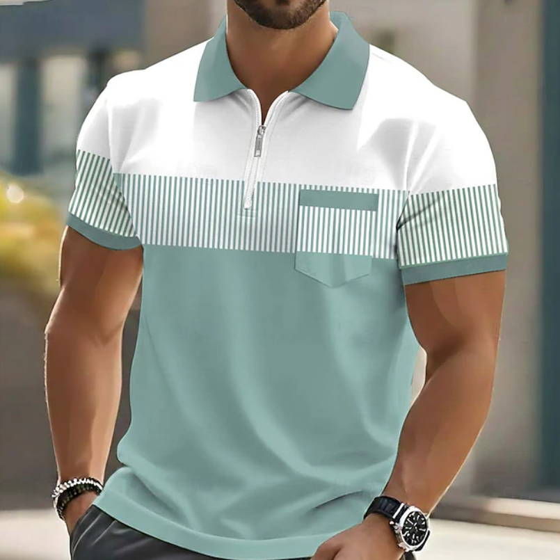 Theo | Casual Zipper Striped Polo Shirt