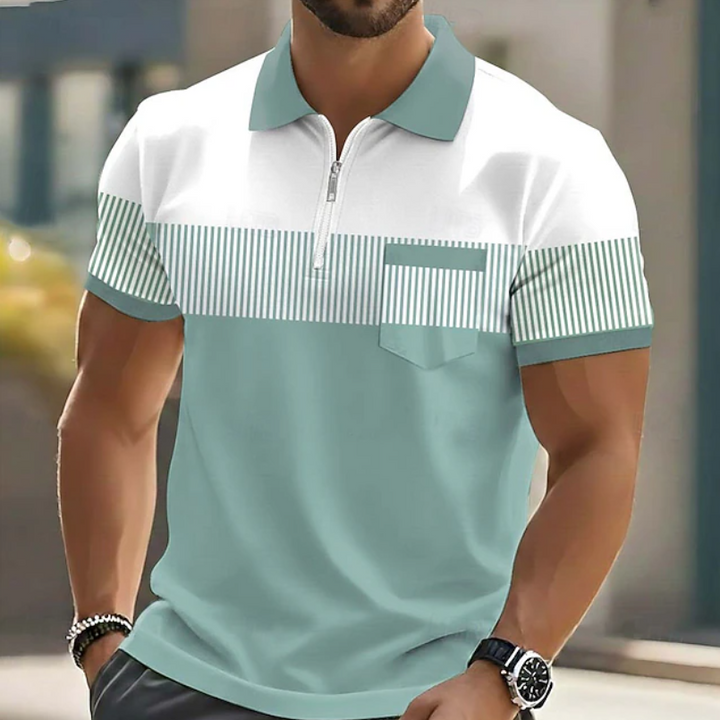 Theo | Casual Zipper Striped Polo Shirt