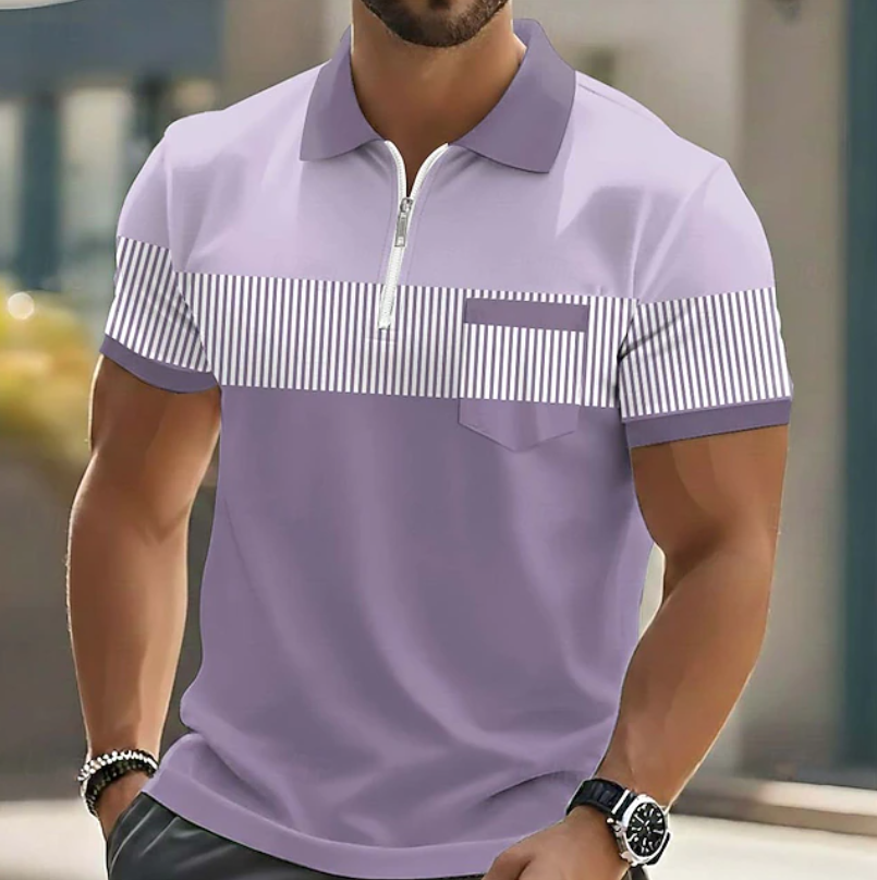 Theo | Casual Zipper Striped Polo Shirt
