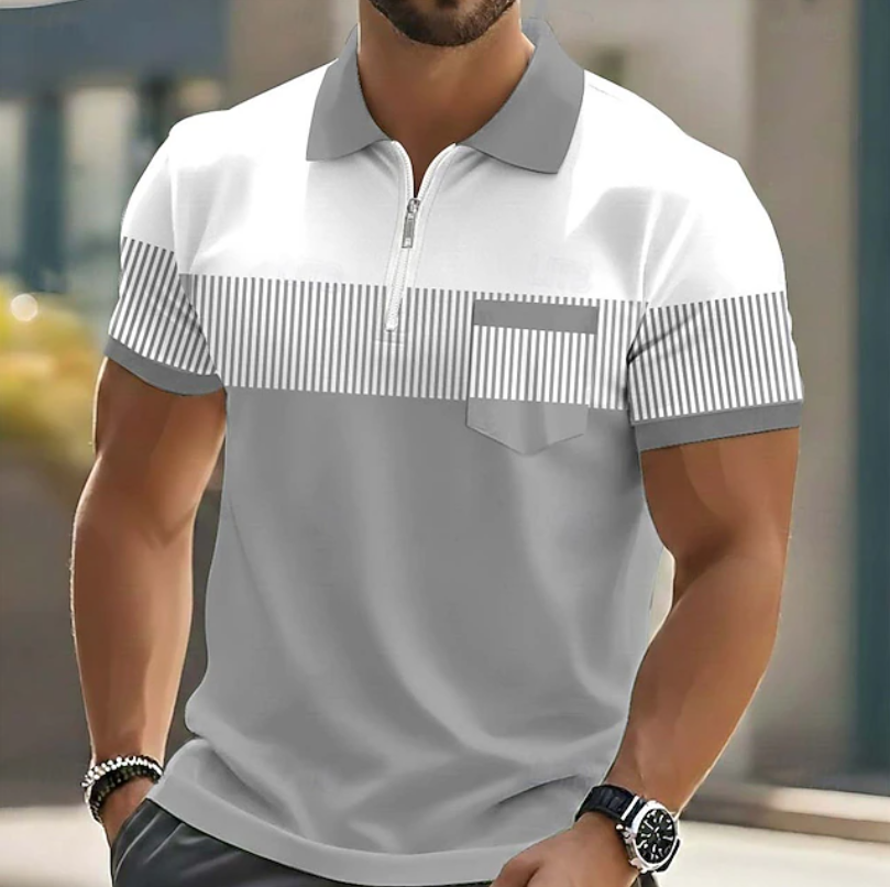 Theo | Casual Zipper Striped Polo Shirt