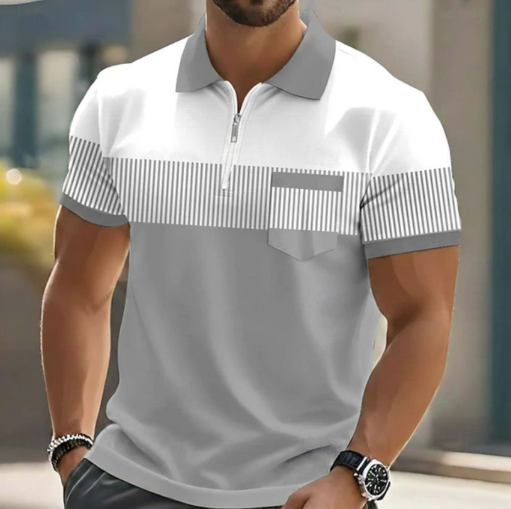 Theo | Casual Zipper Striped Polo Shirt