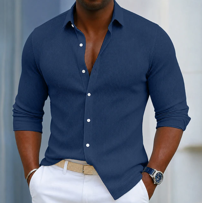 Marco | Slim Fit Textured Henley Wrap Shirt