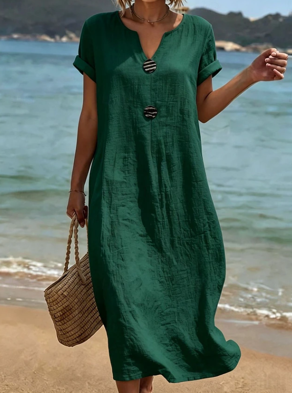Liana | Casual Button Beach Maxi Dress