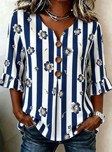 Zara | Striped Floral Bell Sleeve Blouse