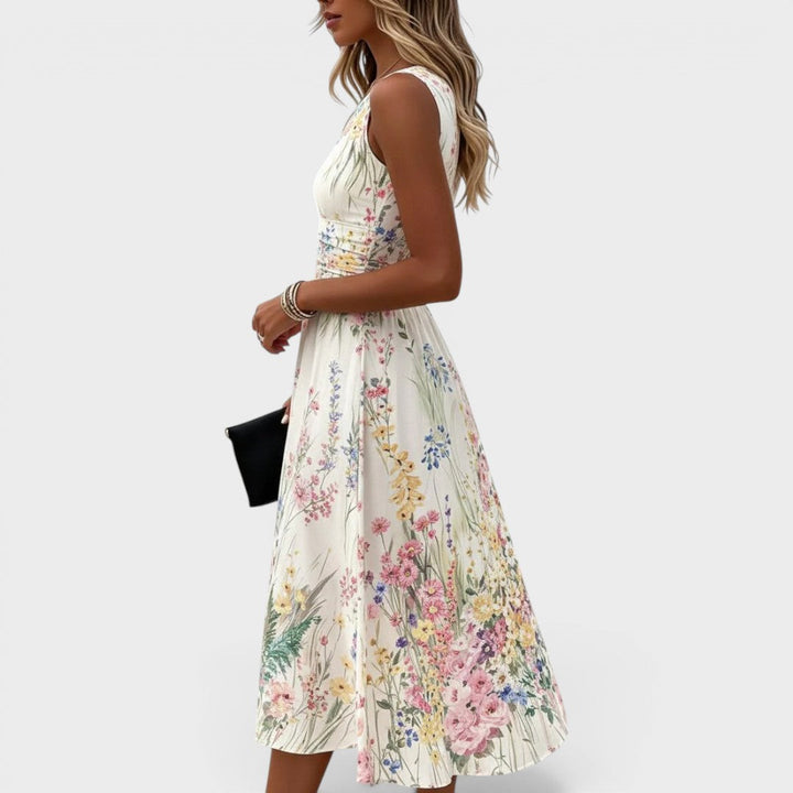 Maribel | Sleeveless Floral Midi Dress