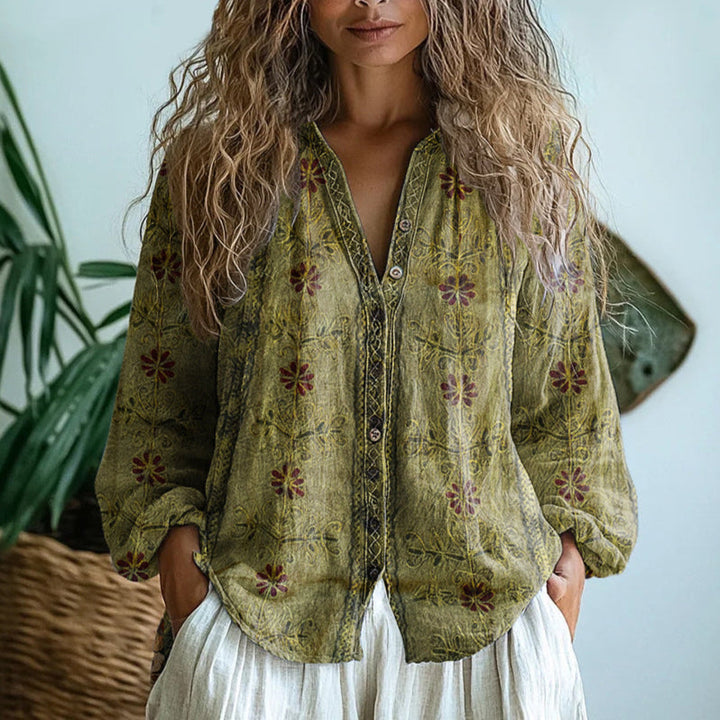 Verena | Elegant Vintage Leaf Print Shirt