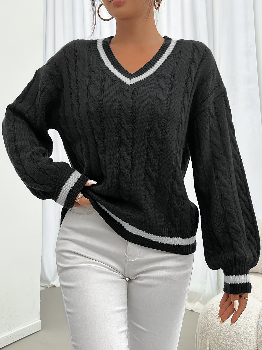 Hattie | Cable-Knit V-Neck Jumper