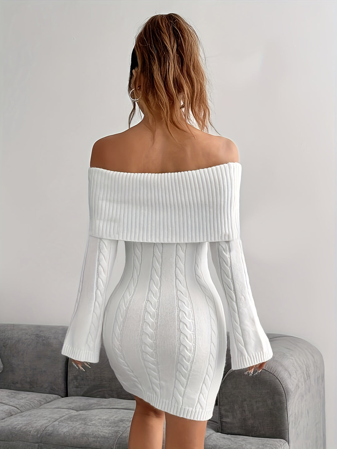 Gabrielle | Off-Shoulder Cable-Knit Dress