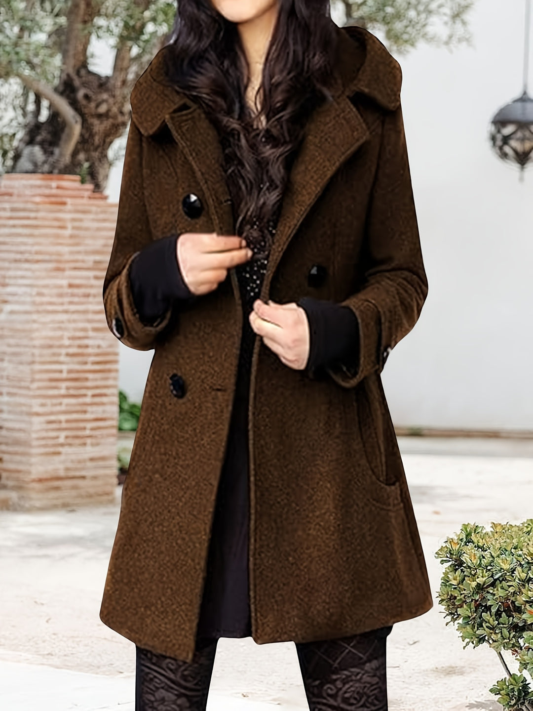 Georgina | Hooded Double-Breasted Mid-Length Coat