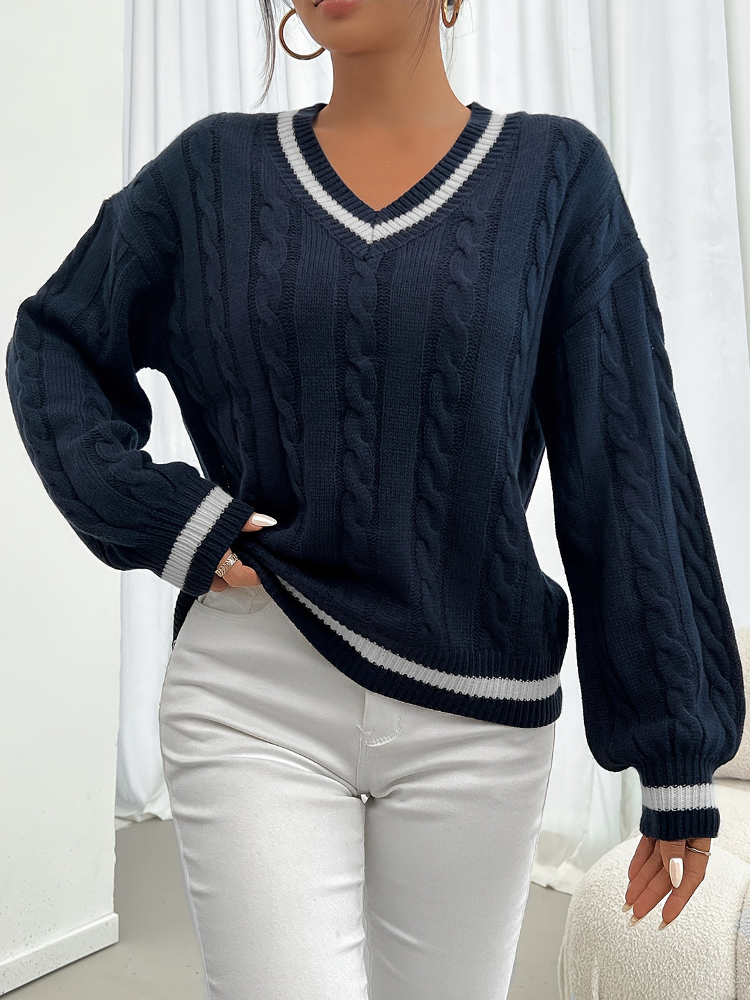 Hattie | Cable-Knit V-Neck Jumper