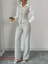 Isleen | Elegant Single-Breasted Vest and High-Waist Pants Set