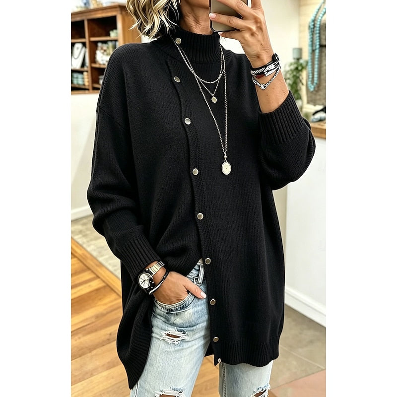 Annalise | Longline Button Turtleneck Sweater