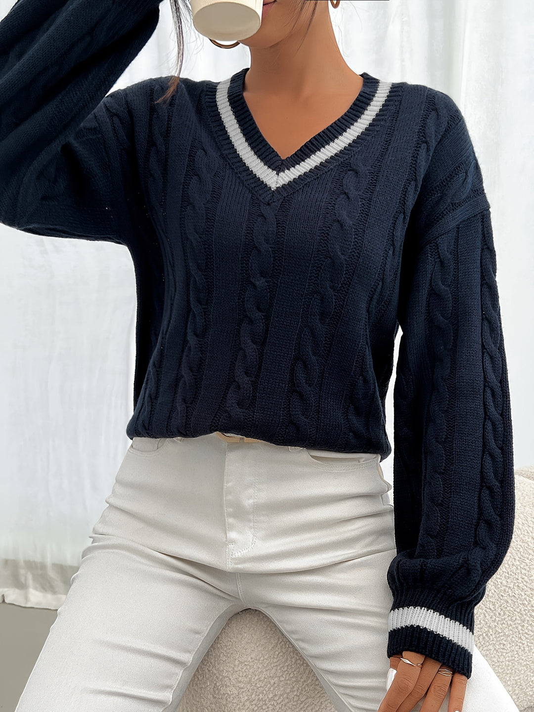 Hattie | Cable-Knit V-Neck Jumper