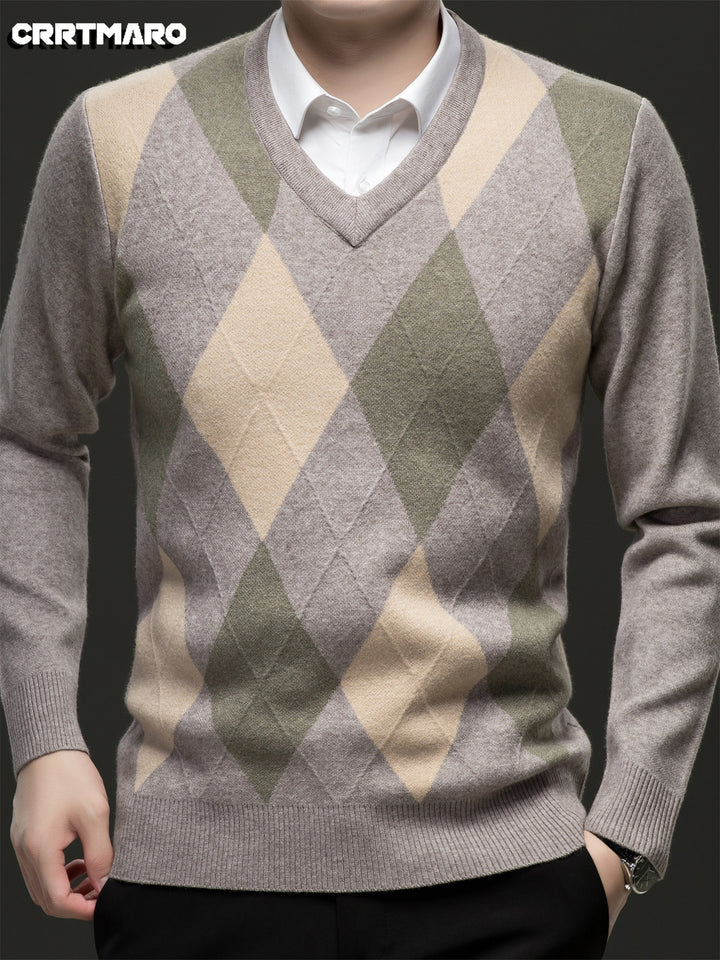 Ellis | V-Neck Argyle Sweater