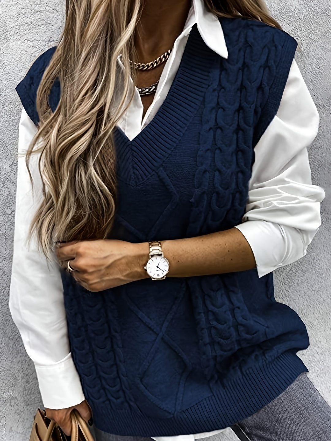 Colleen | Cable-Knit V-Neck Sweater Vest
