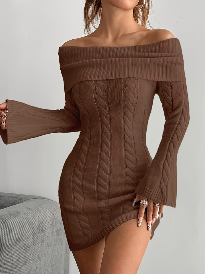 Gabrielle | Off-Shoulder Cable-Knit Dress
