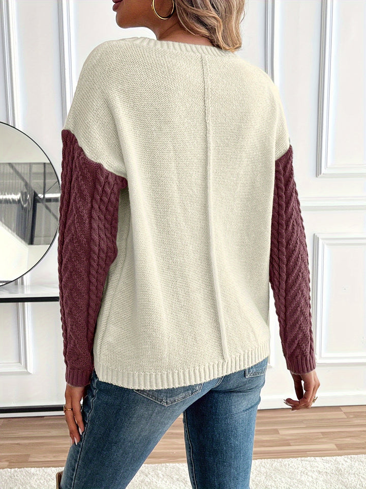 Delia | Two-Tone Cable Sweater