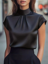 Miranda | Elegant Pleated Stand-Collar Top