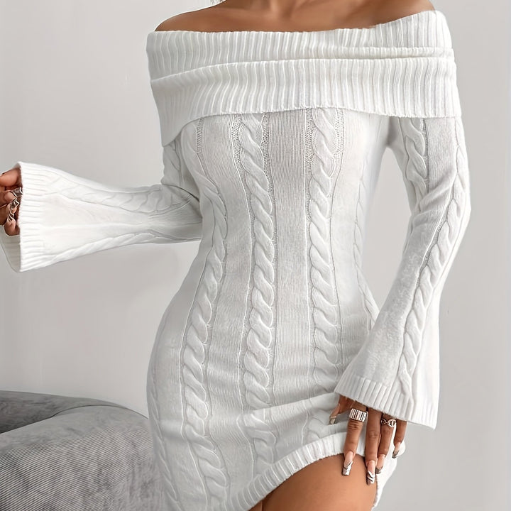 Gabrielle | Off-Shoulder Cable-Knit Dress