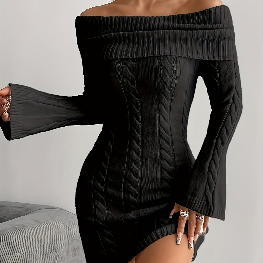 Gabrielle | Off-Shoulder Cable-Knit Dress