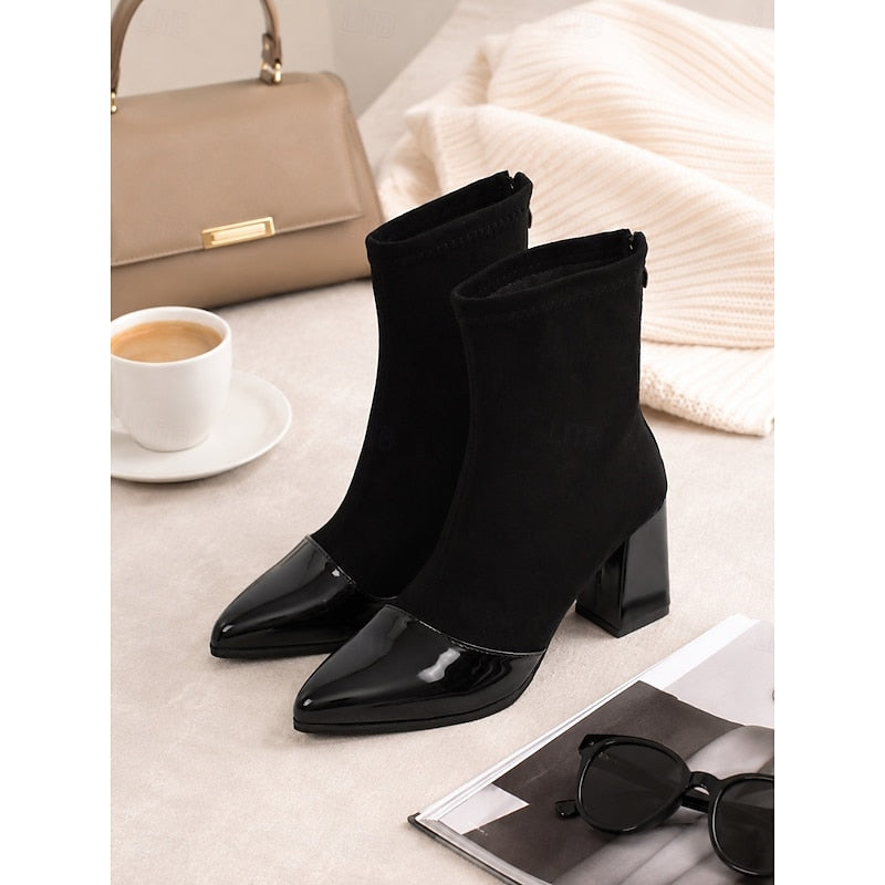 Lucia | Sleek Cap-Toe Chunky Heel Ankle Boots
