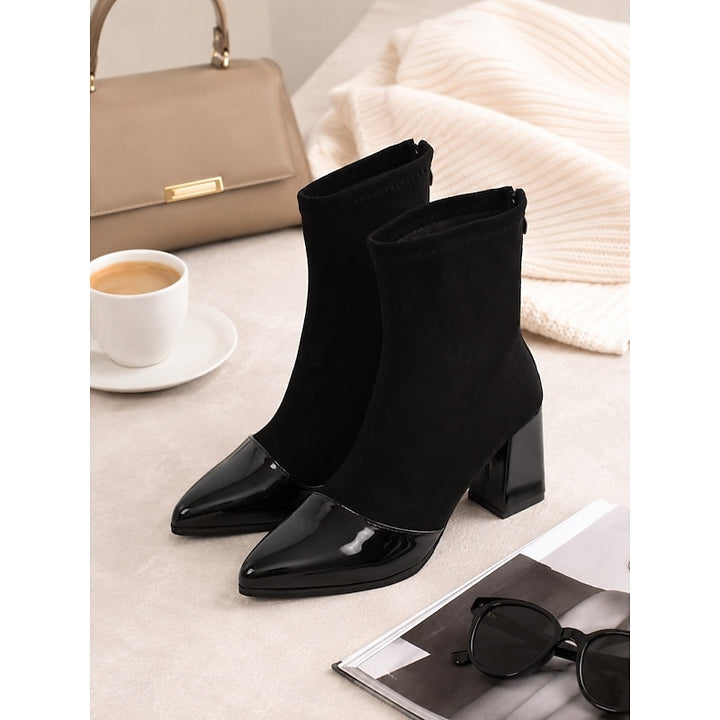 Lucia | Sleek Cap-Toe Chunky Heel Ankle Boots