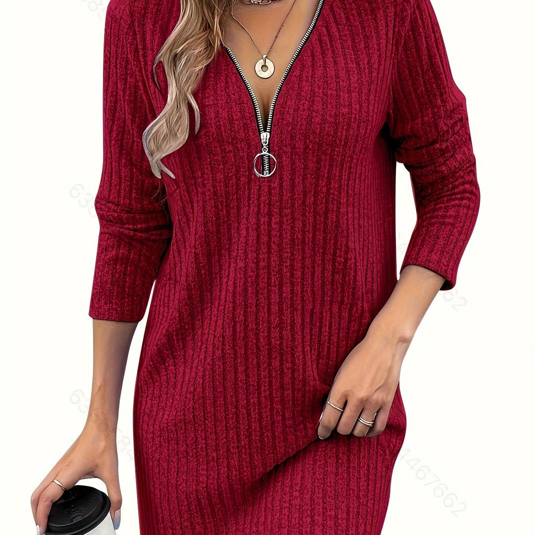 Valerie | Zip-Neck Ribbed Dress