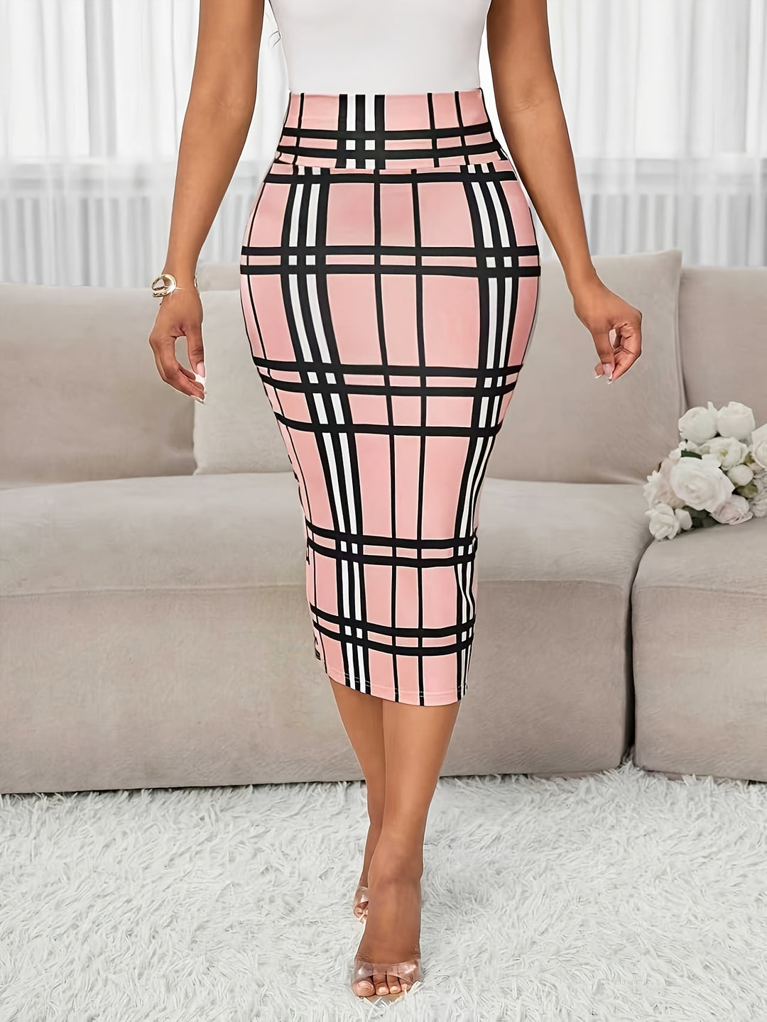 Margaret | Tailored Check Midi Skirt