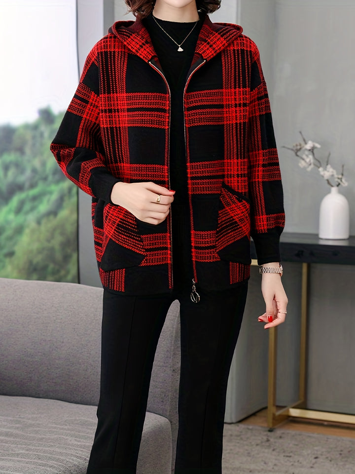 Delaney | Checked Hooded Zip-Up Jacket