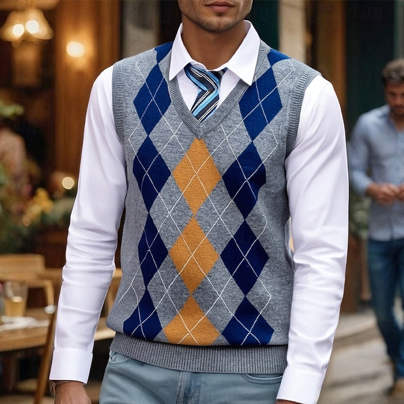 Gabriel | Argyle V-Neck Sweater Vest